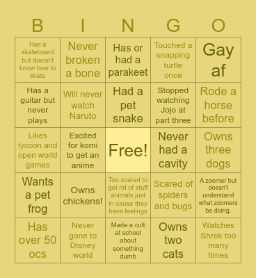 Alex's bingo Card
