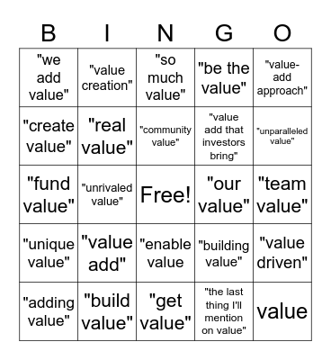 Unlimited Value Bingo Card
