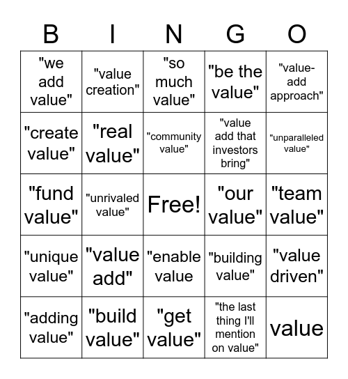 Unlimited Value Bingo Card