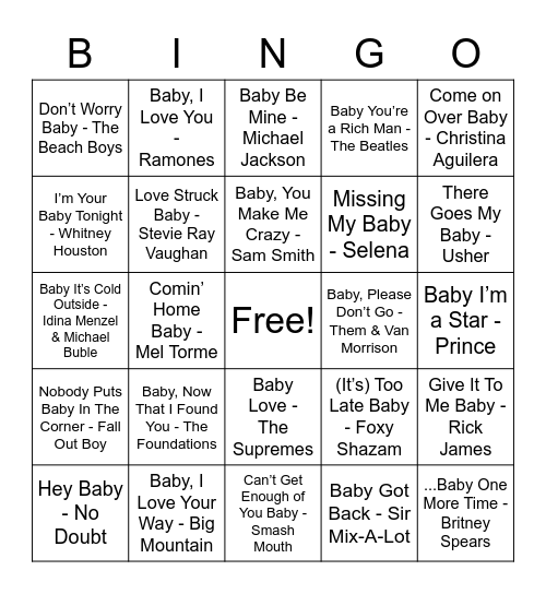 Baby Shower Bingo Card