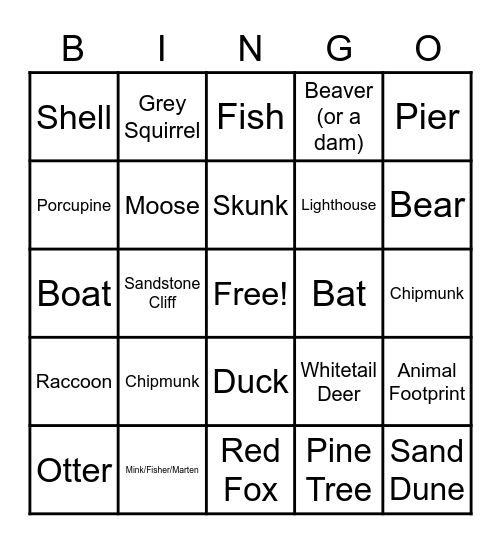 National Lakeshores (MI, MN, WI) Bingo Card