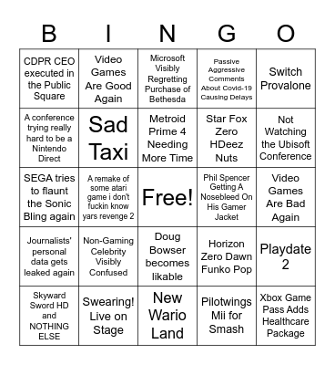 E3 Bingo Card