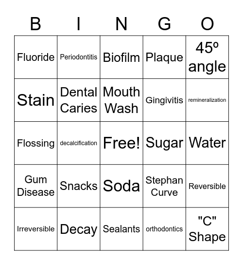 Dental Hygiene Bingo Card