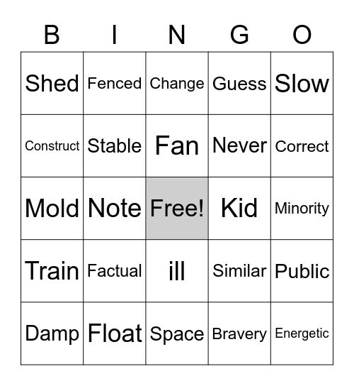 Word Knowledge Bingo Card
