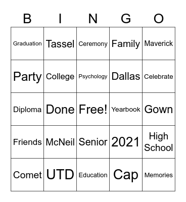 Nawal's Graduation BINGO! Bingo Card