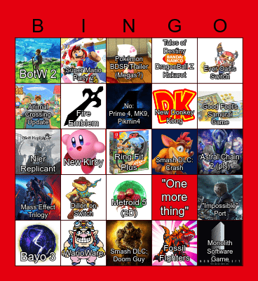 Nintendo E3 2021 Bingo Card