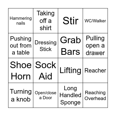 Occupational Therapy Group Bingo Card