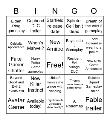 E3 2021 Bingo Card