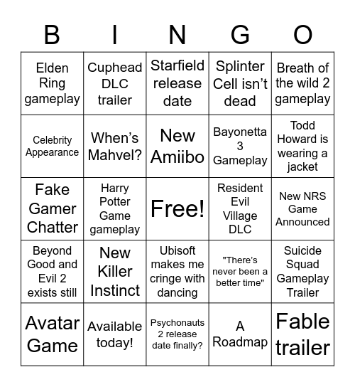 E3 2021 Bingo Card