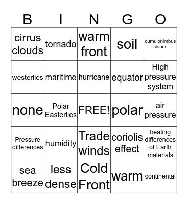 Weather Bingo Card
