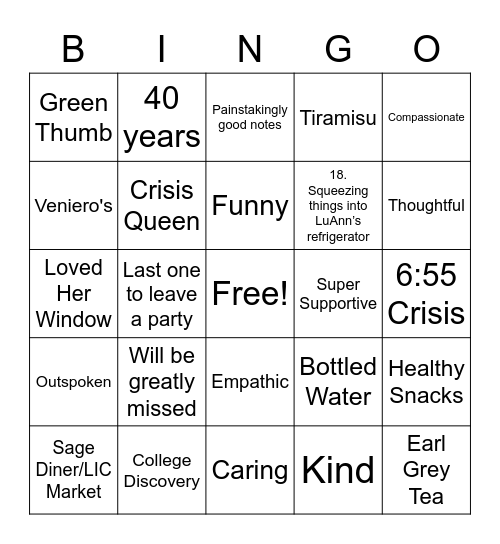 Luann's Bingo Card