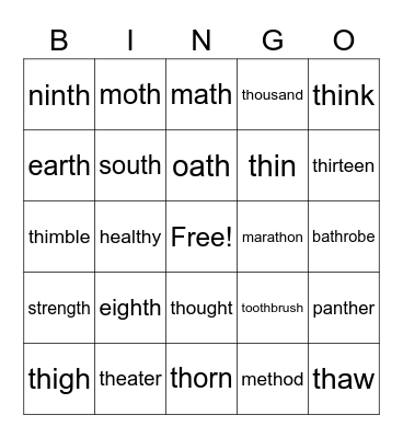 TH WORDS BINGO Card