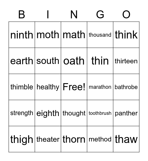 TH WORDS BINGO Card