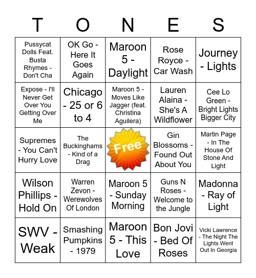 Game Of Tones 6/15/21 Game 1 Bingo Card