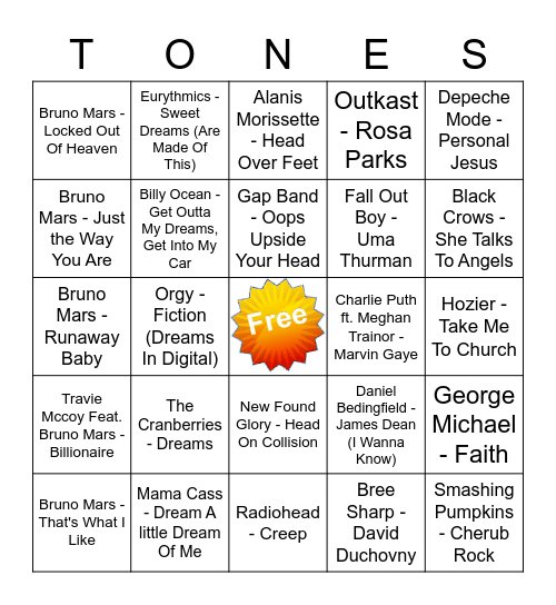 Game Of Tones 6/15/21 Game 2 Bingo Card