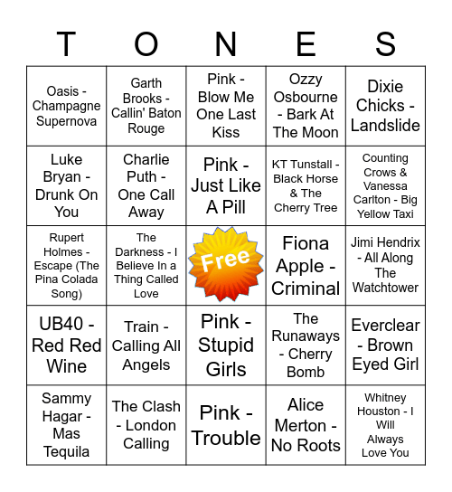 Game Of Tones 6/15/21 Game 6 Bingo Card