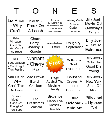 Game Of Tones 6/15/21 Game 7 Bingo Card
