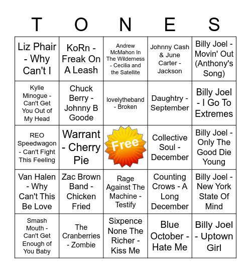 Game Of Tones 6/15/21 Game 7 Bingo Card