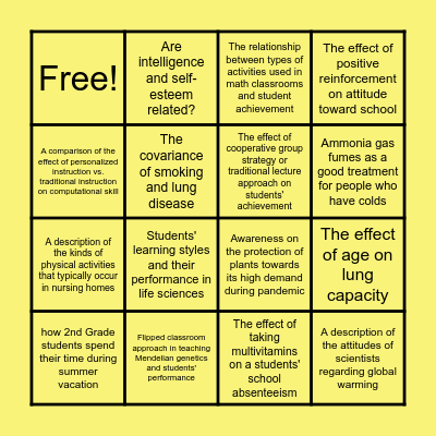 RESEARCH DESIGN Bingo Card