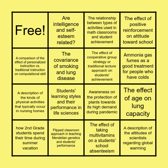 RESEARCH DESIGN Bingo Card