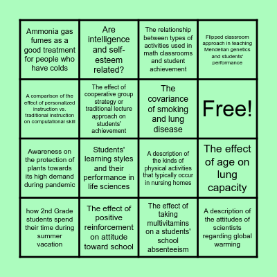 RESEARCH DESIGN Bingo Card