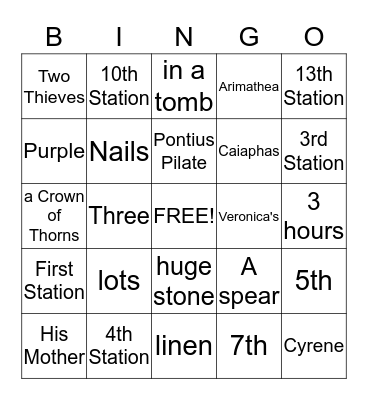 Stations of the Cross Bingo Card