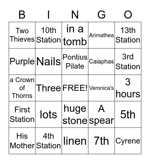 Stations of the Cross Bingo Card