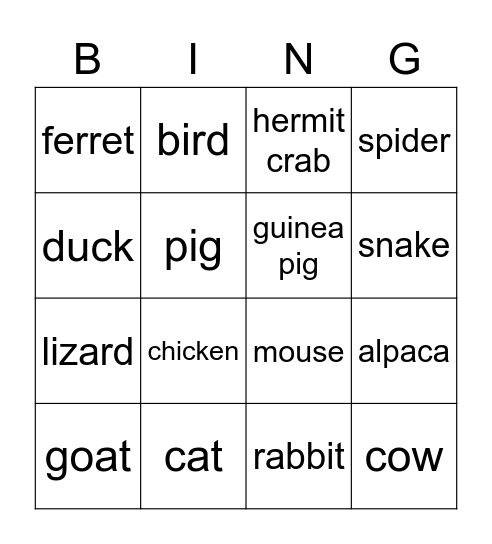 Pets in Japanese Bingo Card