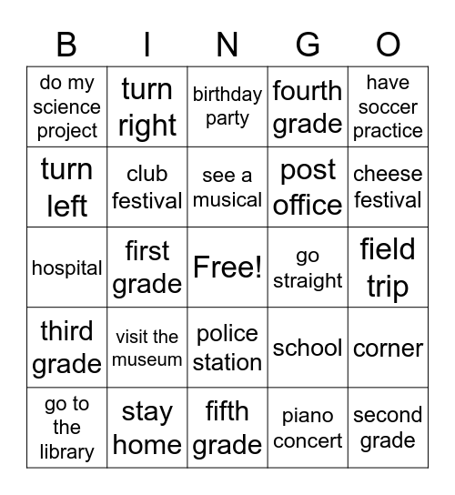 Lesson 1, 3, 4 and 5 Bingo Card