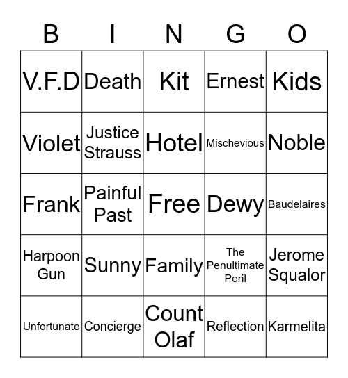 The Penultimate Peril Bingo Card