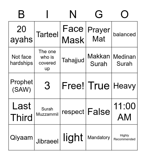 Untitled Bingo Card