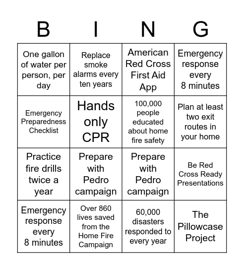 Disaster Preparedness Bingo Card