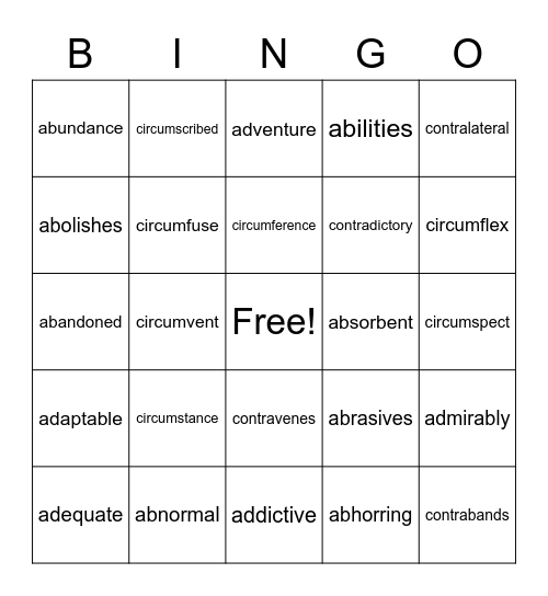 ab - contra Bingo Card