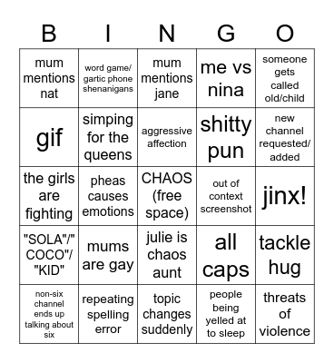 Sixcord Bingo Card