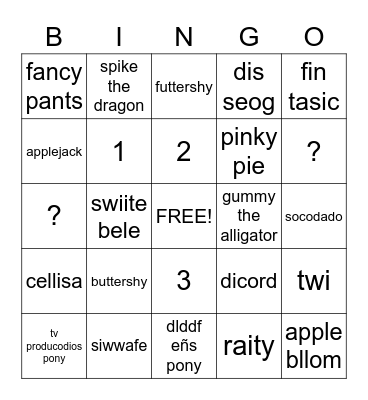 pony life bingo Card