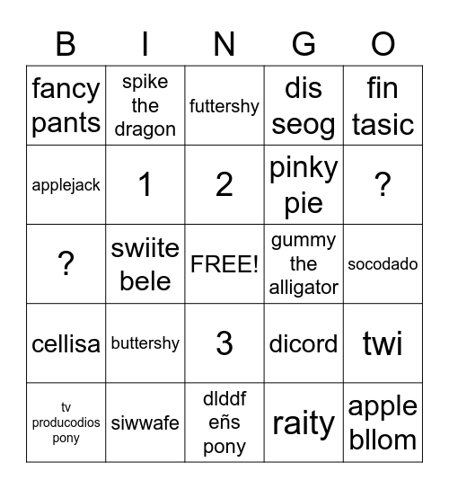 pony life bingo Card