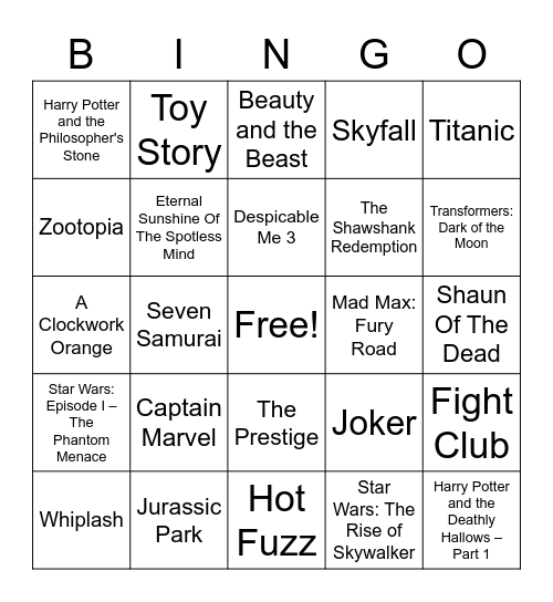 Movie Bingo Card