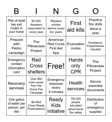 Disaster Preparedness Bingo Card
