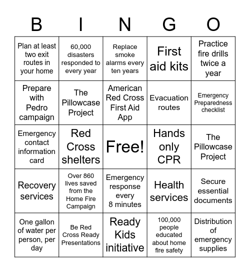 Disaster Preparedness Bingo Card