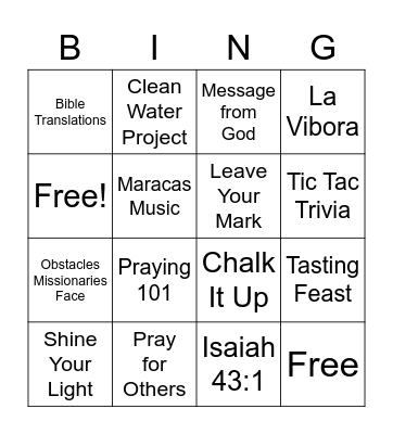 Mission Fair 2021 Bingo Card