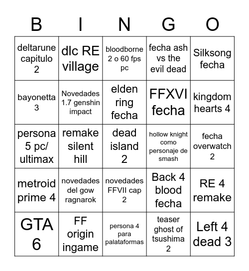 E3 Bingo Card