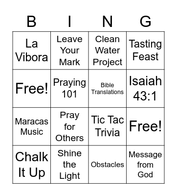 Mission Fair 2021 Bingo Card