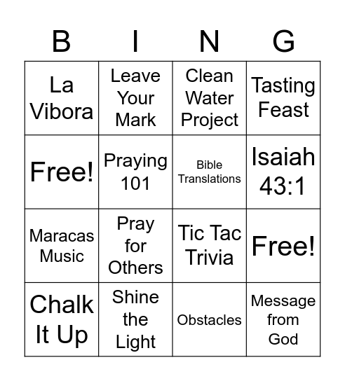 Mission Fair 2021 Bingo Card
