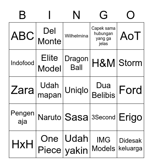Untitled Bingo Card
