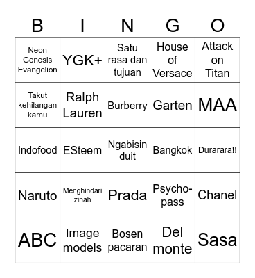 Rhodes Bingo Card