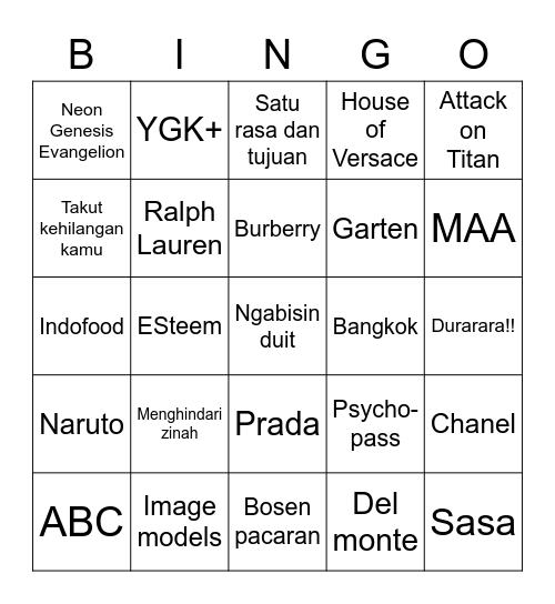 Rhodes Bingo Card
