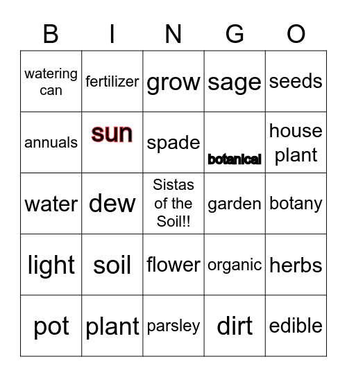 Target 2 Sistas of the Soil 2021 Bingo Card