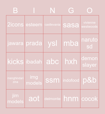 🌹🌹🌹 Bingo Card