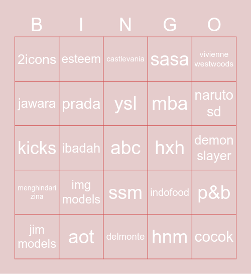 🌹🌹🌹 Bingo Card