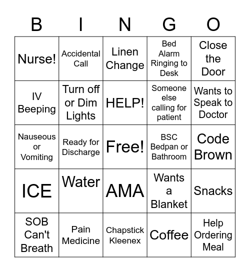 Call Bell Bingo Card